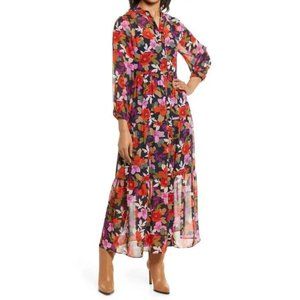 Maggy London Bold Floral Long Sleeve Shirt Dress